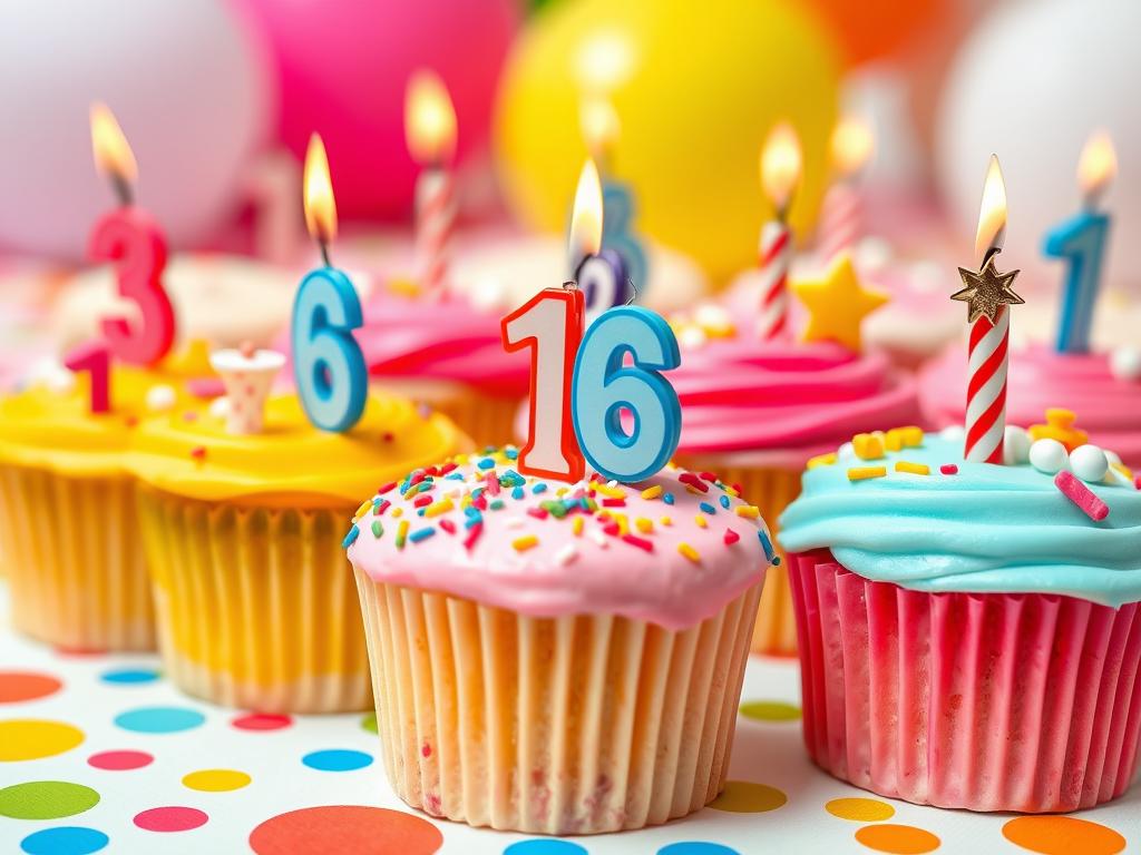 Birthday desserts with number candles and festive decorations Birthday desserts with number candles and festive decorations