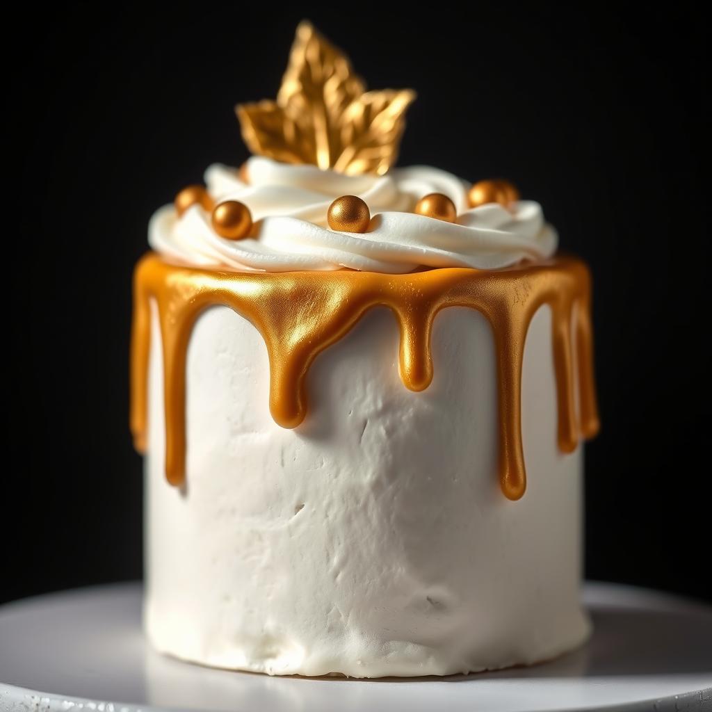 Petite cake with buttercream drip effect and gold accents Petite cake with buttercream drip effect and gold accents