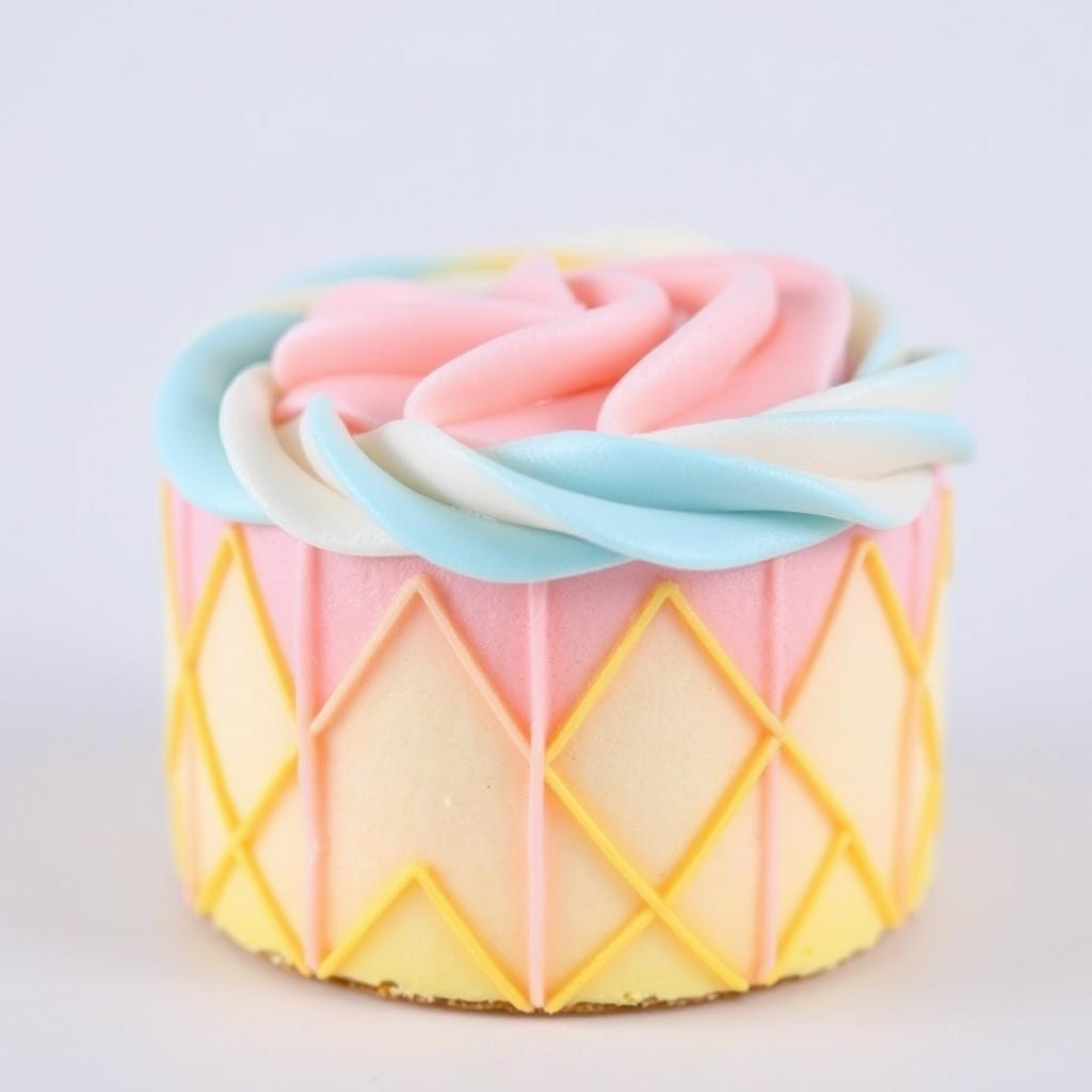 Individual cake with geometric buttercream pattern in pastel colors Individual cake with geometric buttercream pattern in pastel colors