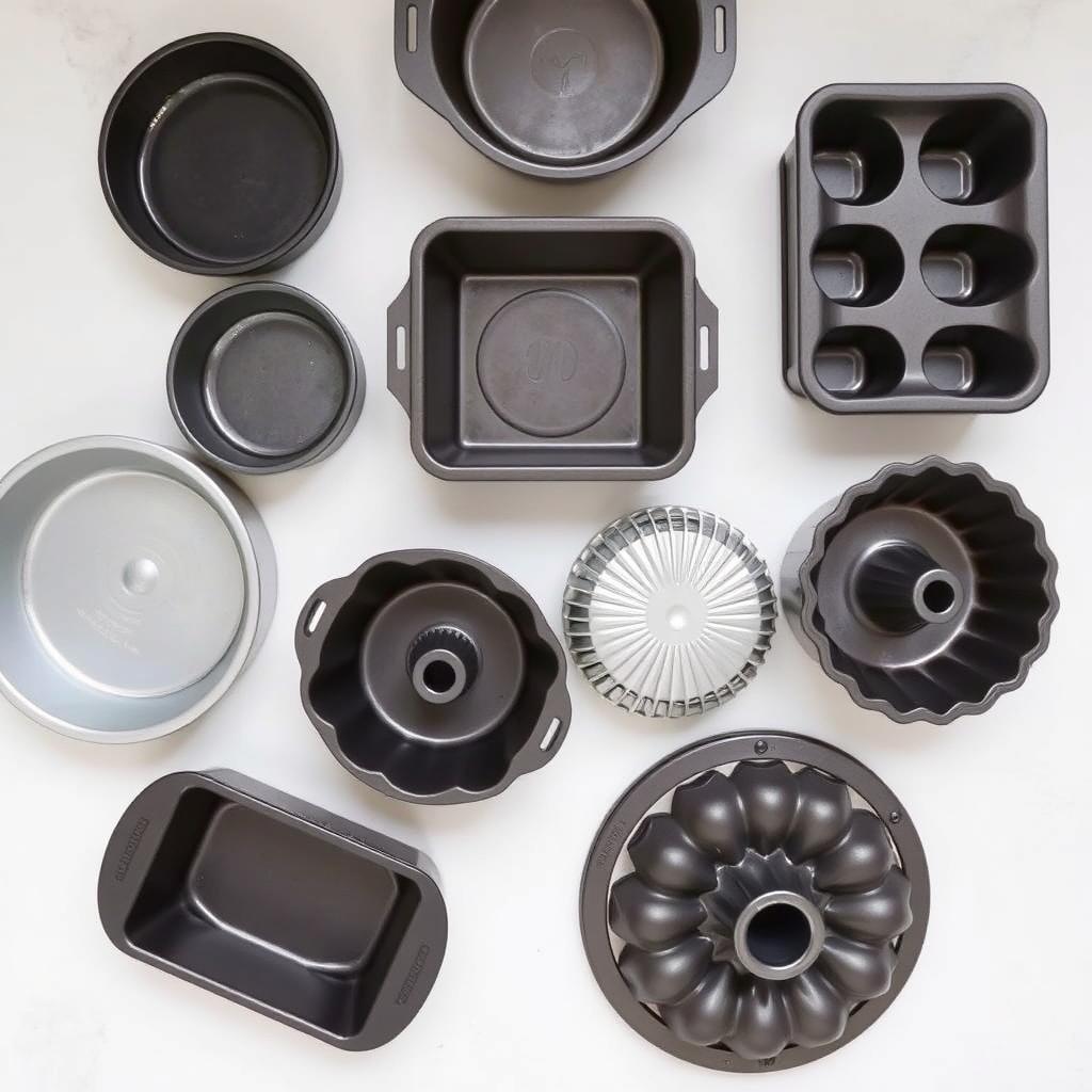 Various small cake pans including individual round, square and loaf pans Various small cake pans including individual round, square and loaf pans